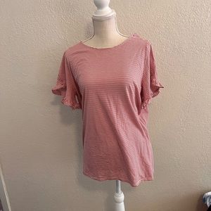 Red stripped ruffle sleeve loft top 16/18
